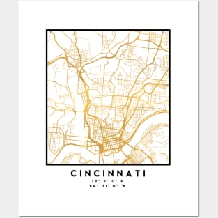 CINCINNATI OHIO CITY STREET MAP ART Posters and Art